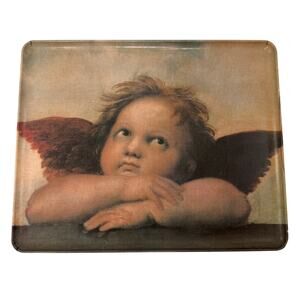 VINTAGE Made in Italy "Sistine Madonna" Cherubs Serving Beige Brown Plastic Tray